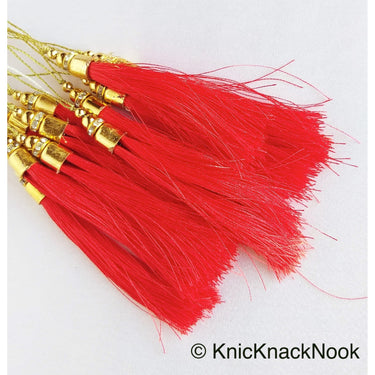Valencia Orange Tassels With Gold Cap And Beads, Tassel Charms, Nylon Tassels x 12